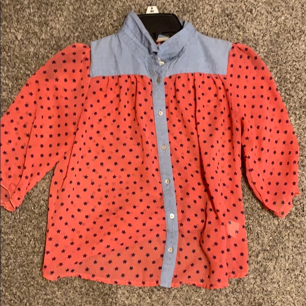 Red blue starred sheer shirt